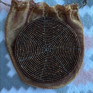6 Amber Brown glass Beaded Coasters with Gold Pouch